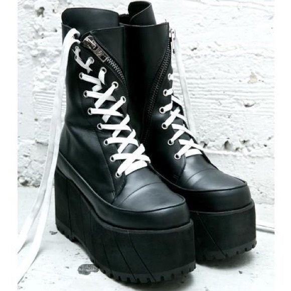 Current Mood Shoes - Current Mood Black and White Platform Lace-Up Boots